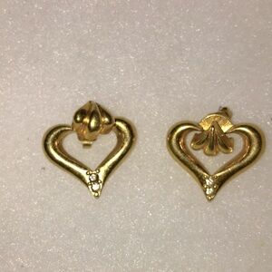 Vintage Avon Beautiful Gold tone Hearts decorated with Rhinestones Post Earrings